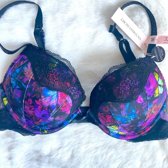 VS VERY SEXY Bombshell Add-2-Cups Shine Strap Push-Up Bra 32B Moonlight Floral - Picture 1 of 13
